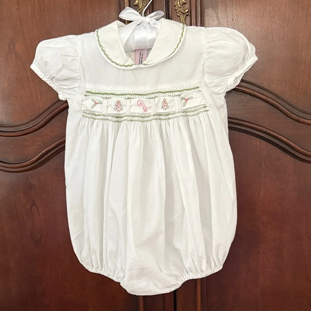 FINAL SALE PRICE Lullaby Set Smocked Christmas Bubble 3M White Holiday Heirloom